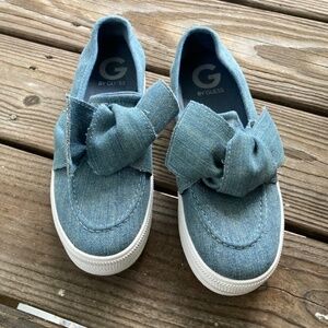 G By Guess Blue Chippy Bow Tied Slip On Platform Denim Women Size 7.5M Sneaker